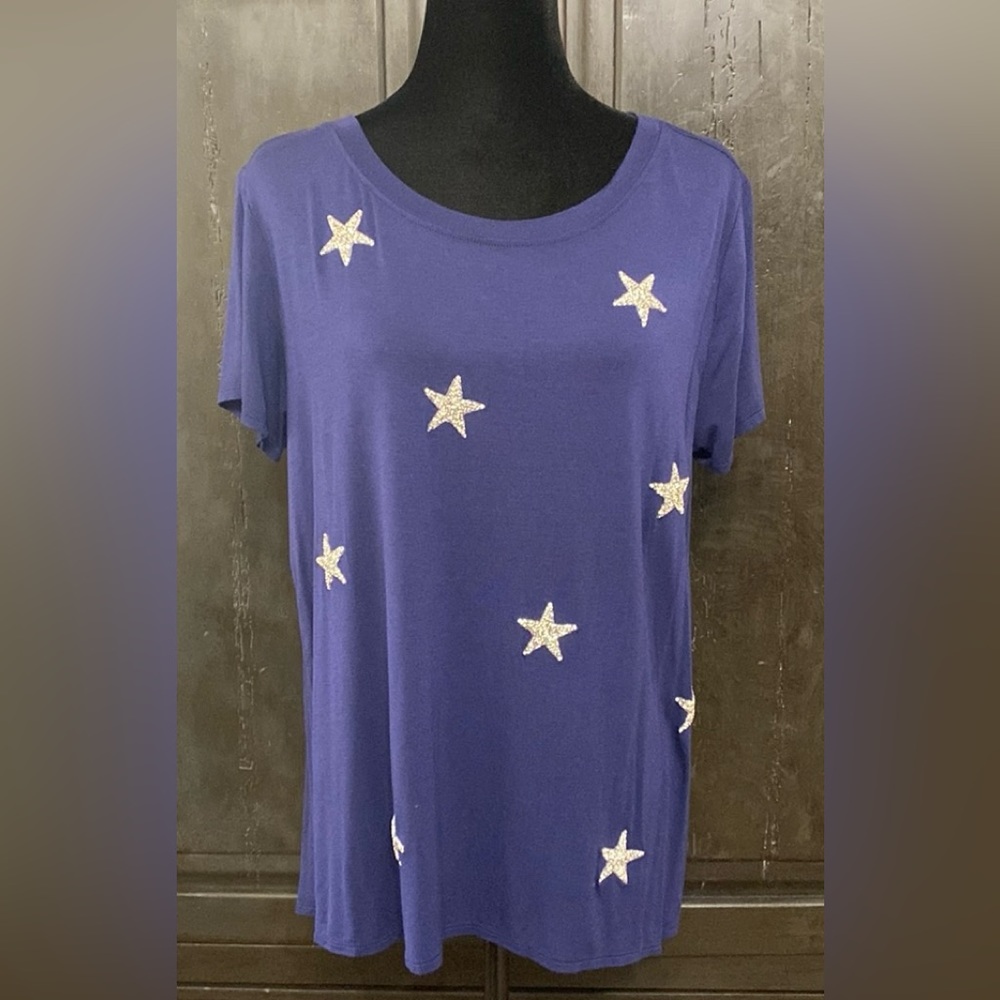 Knapp Studio Navy Tunic w/sparkle stars. Size 1X